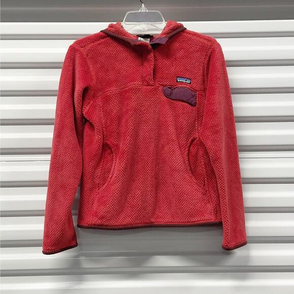 Patagonia Synchilla Snap-T Hoodie Sweater Womens Small Red Fleece Cozy Outdoors - Picture 1 of 9
